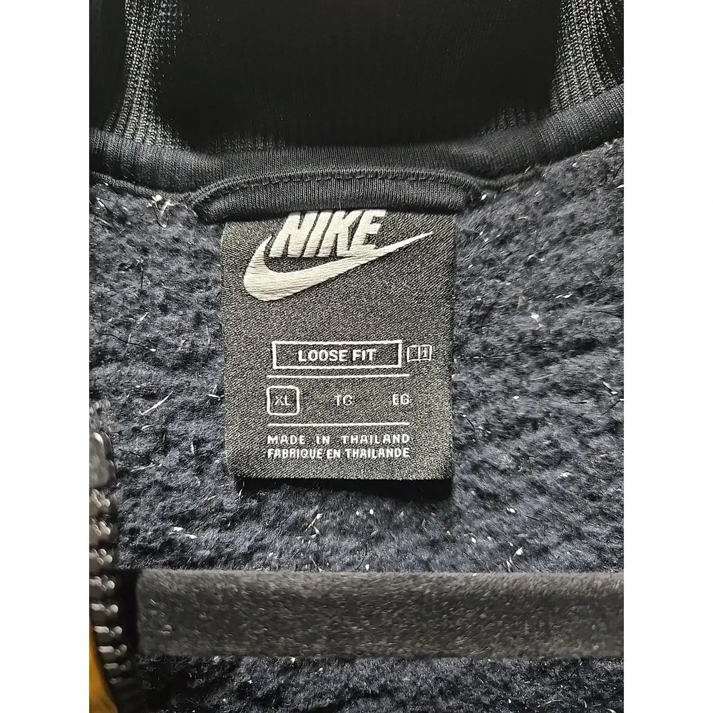 Nike Girls Sherpa Tinsel Jacket Black Gold Sz XL Loose Fit Full Zip Swoosh Logo‎